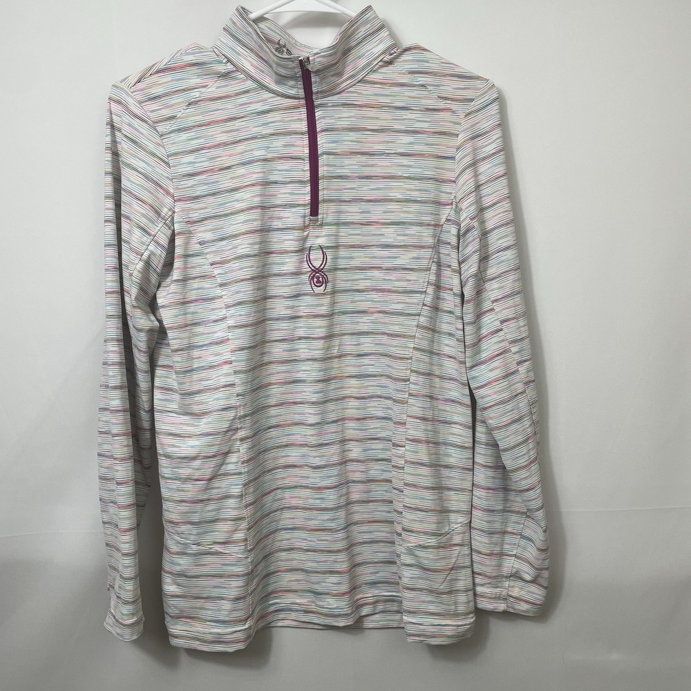 Spyder Women's Space Dye/ Multi Color Striped 1/4 Zip Long Sleeve Pull Over XL